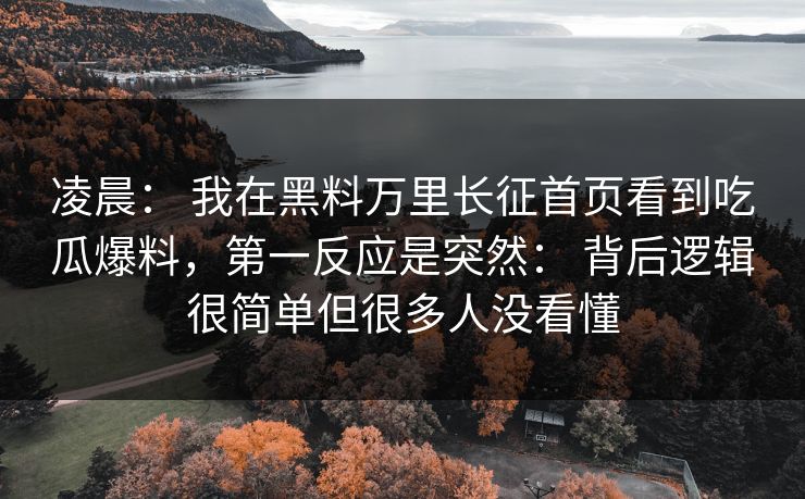 凌晨： 我在黑料万里长征首页看到吃瓜爆料，第一反应是突然： 背后逻辑很简单但很多人没看懂